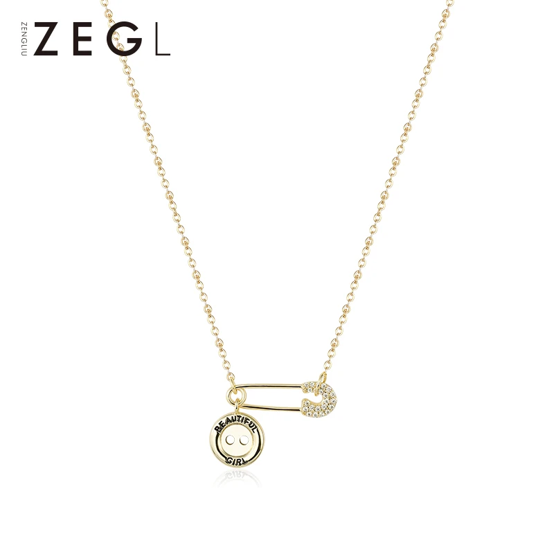 ZEGL 合金皮质项链 金色别针项链锁骨链简约轻奢小众百搭气质饰品