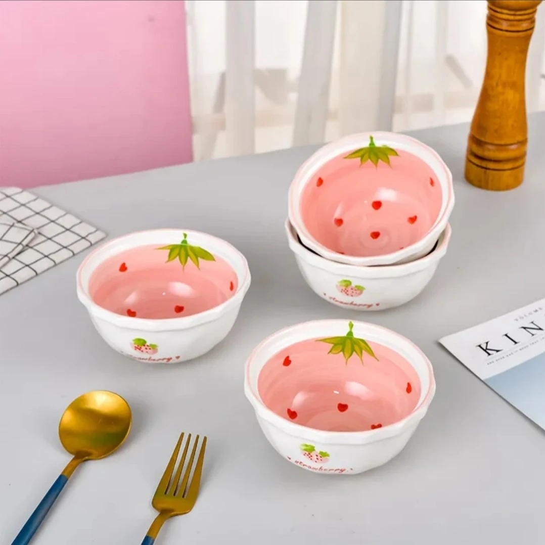 【粉丝浮力】草莓爱心5英寸米饭碗家用少女心陶瓷中式（四个装）