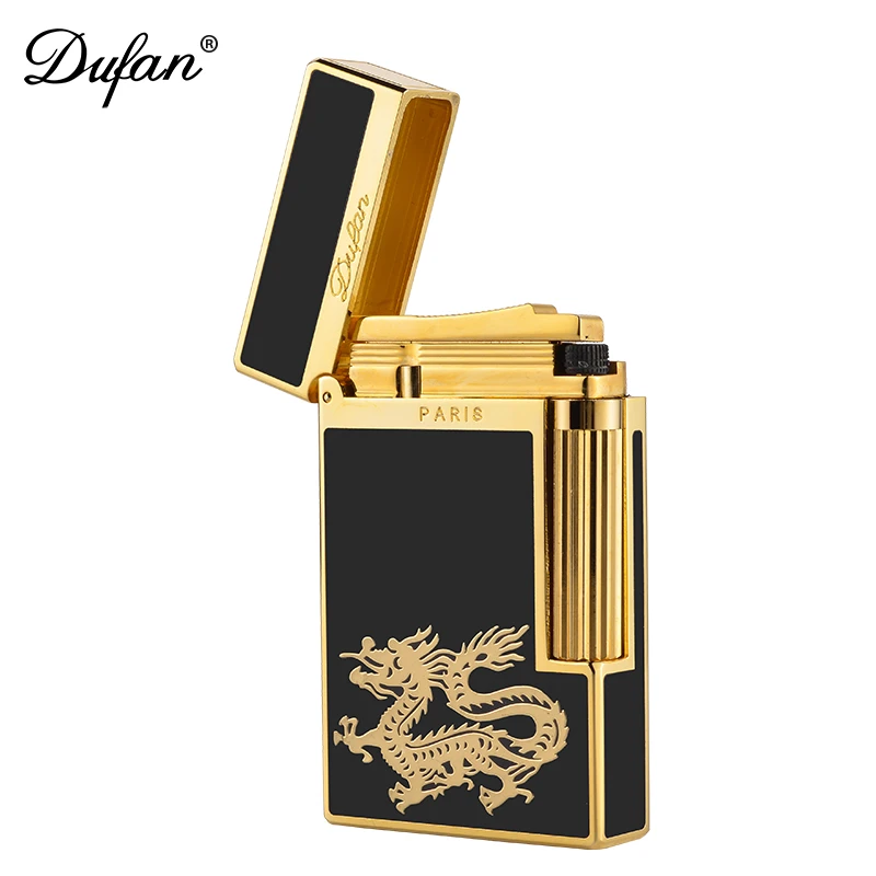 Dufan【飞龙在天】都梵朗声男士充气打火机黑金中国漆纯铜一体侧滑