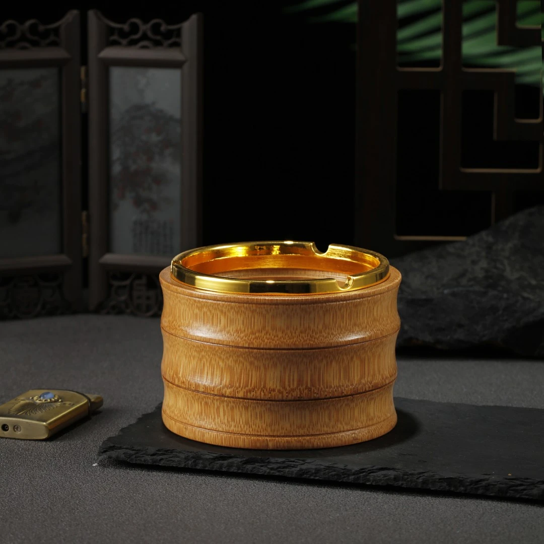家用复古烟灰缸带盖竹木防风创意个性烟缸简约现代摆件装饰烟灰缸