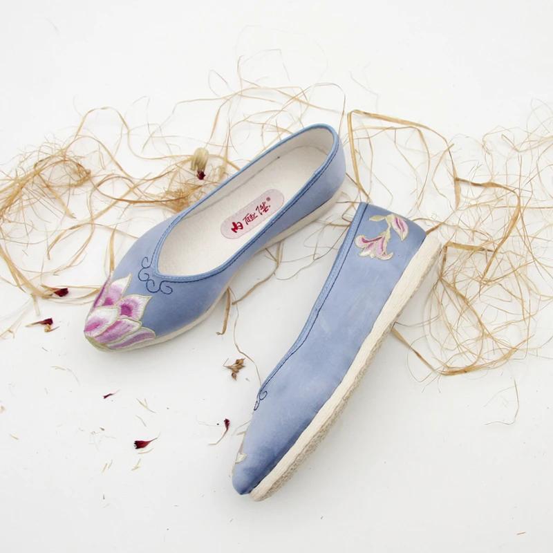 内联升8650A春季新款手工千层底刺绣玉兰尖头单鞋