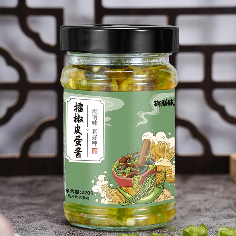 御膳味擂辣椒皮蛋酱220g香辣开胃瓶装农家辣椒酱手工下饭菜拌面酱