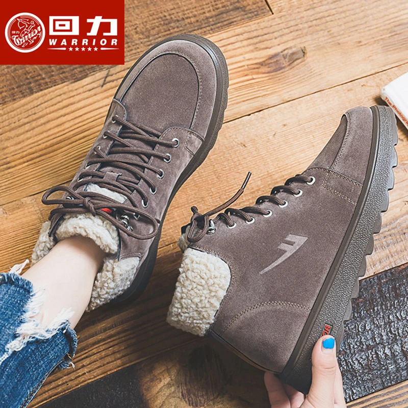 回力女鞋短筒雪地靴百搭休闲潮流加绒保暖加厚冬季绑带雪地靴