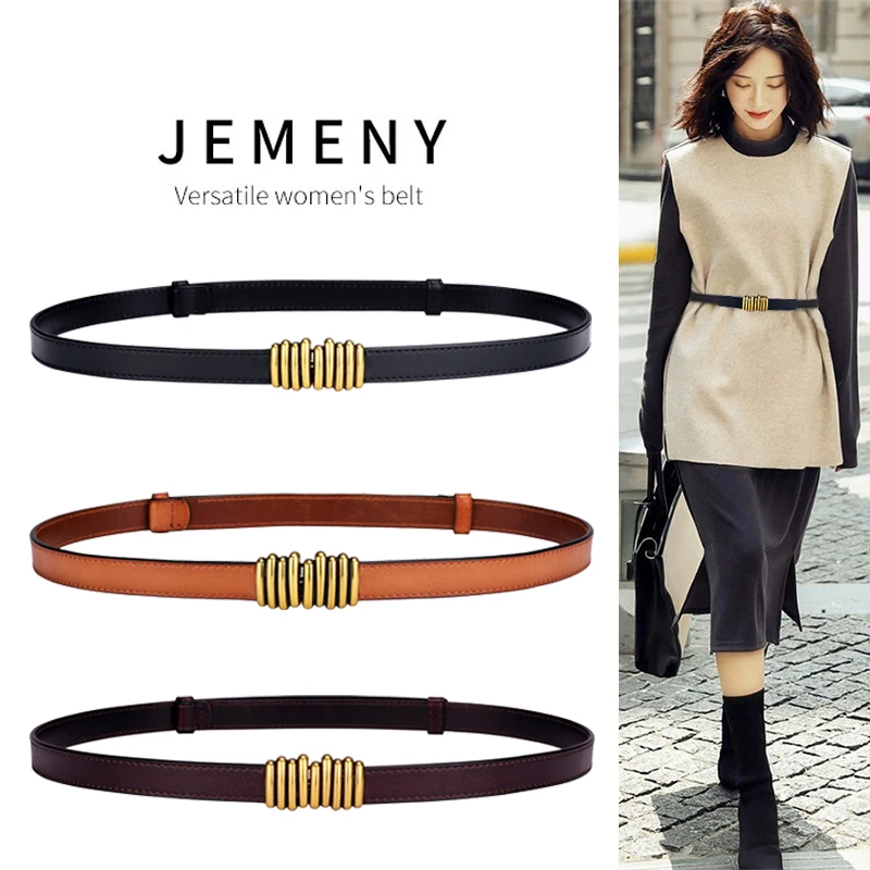 女款腰带对扣真皮皮带新款细腰带连衣裙西装可调节免打孔时尚百搭
