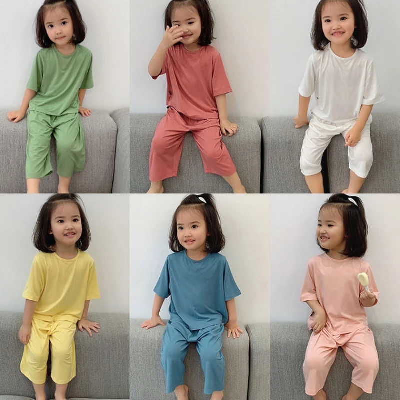 儿童空调服夏季宽松薄款柔软女童男童宝宝睡衣家居服潮