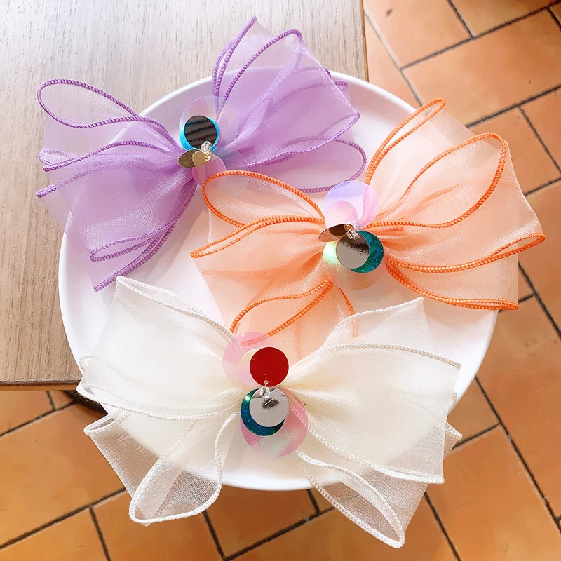 公主儿童发饰女童大蝴蝶结网纱珠片发卡儿童夏季公主超仙头饰发夹