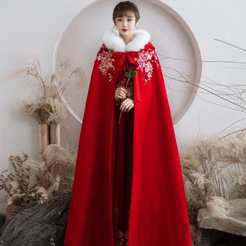 秀禾服披肩斗篷新款中式新娘婚礼长款加棉披风外套冬季