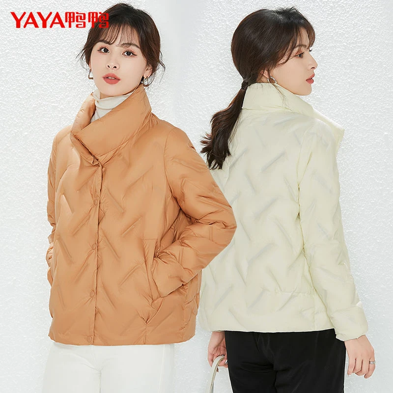 YAYA/鸭鸭短款羽绒服女新款韩版外套面包服轻薄时尚白鸭绒外套