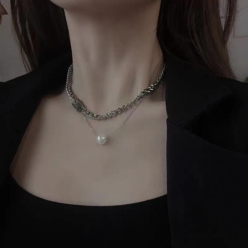 熙妮 钛钢项链 XN-023双层叠戴珠珠不锁骨项链女冷淡风ins气质