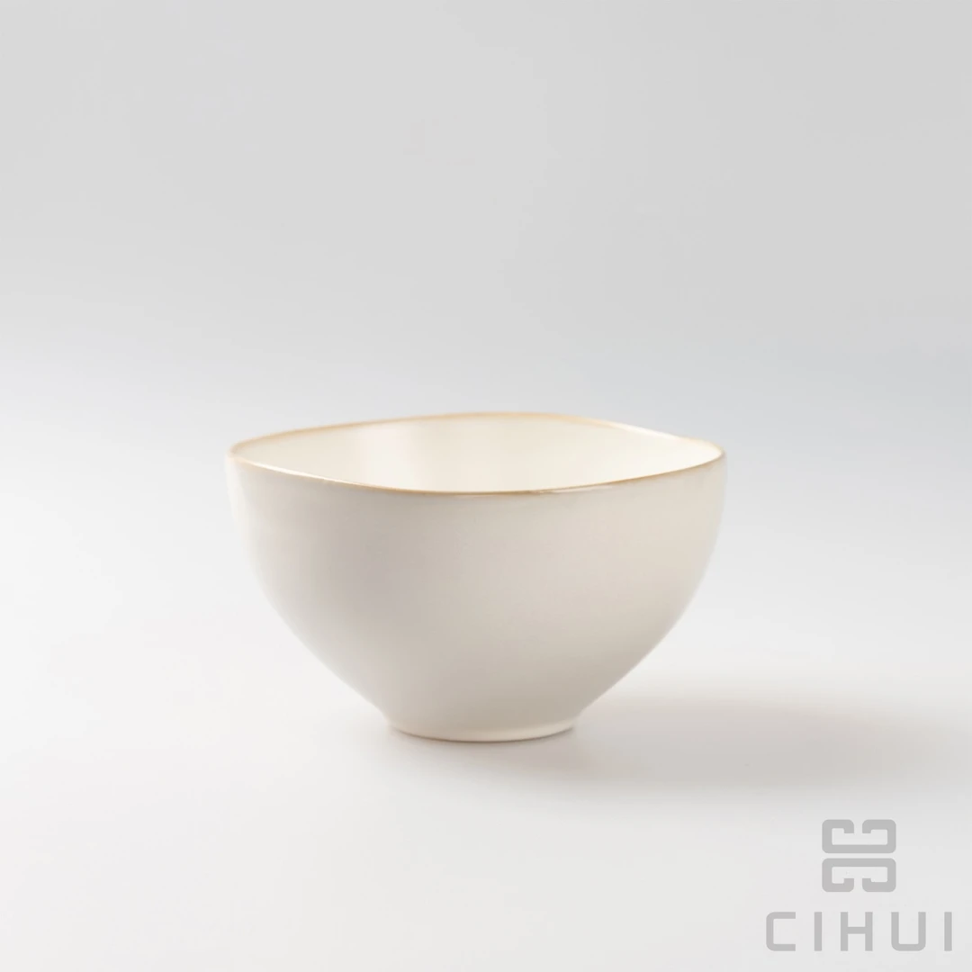 复古陶瓷餐具   家用简约中式风米白色 宫廷盛汤碗面碗   15cm