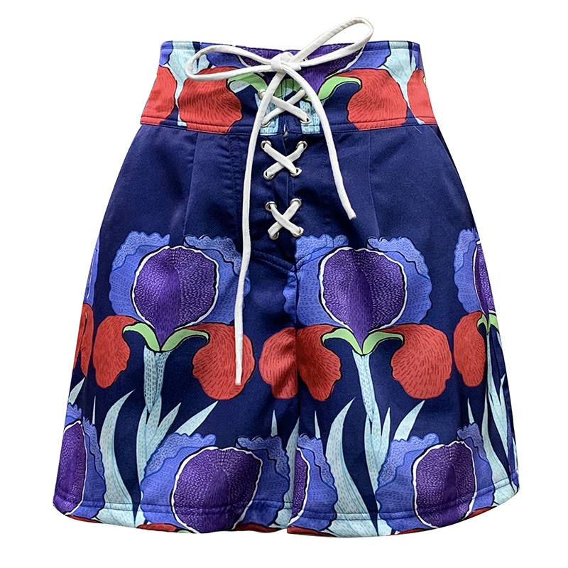 SUNGDO GIN鸢尾花印花高腰系带显瘦短裤20SK012