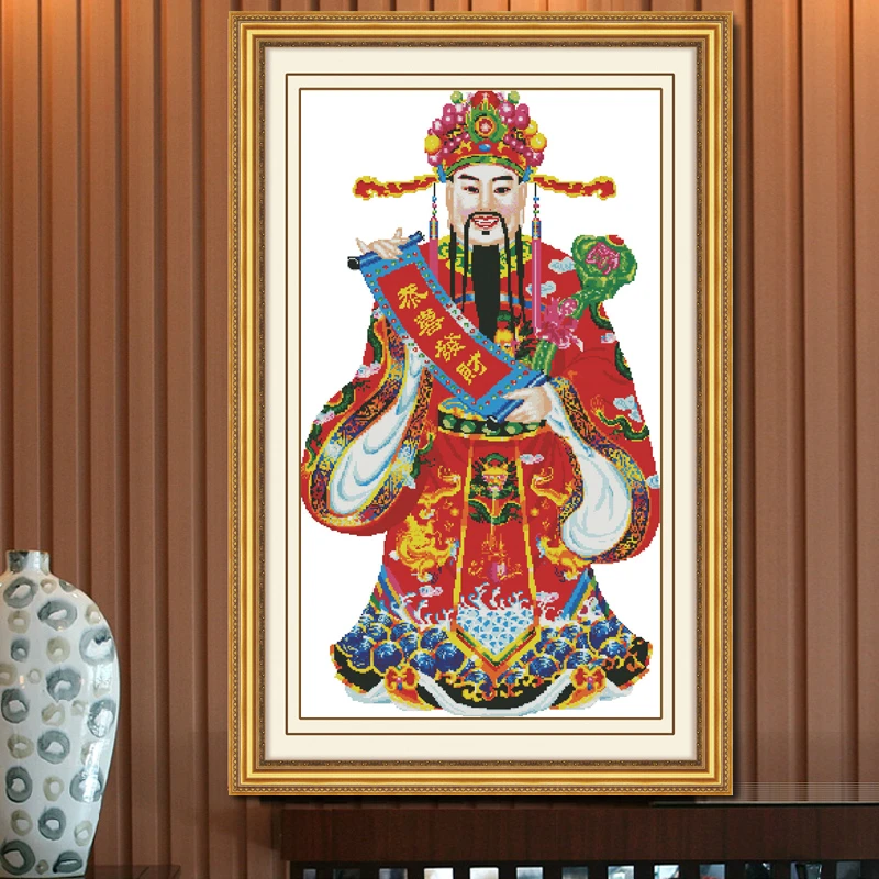 财神爷十字绣2025新款客厅线绣大幅财神到聚宝盆人物财源滚滚手工