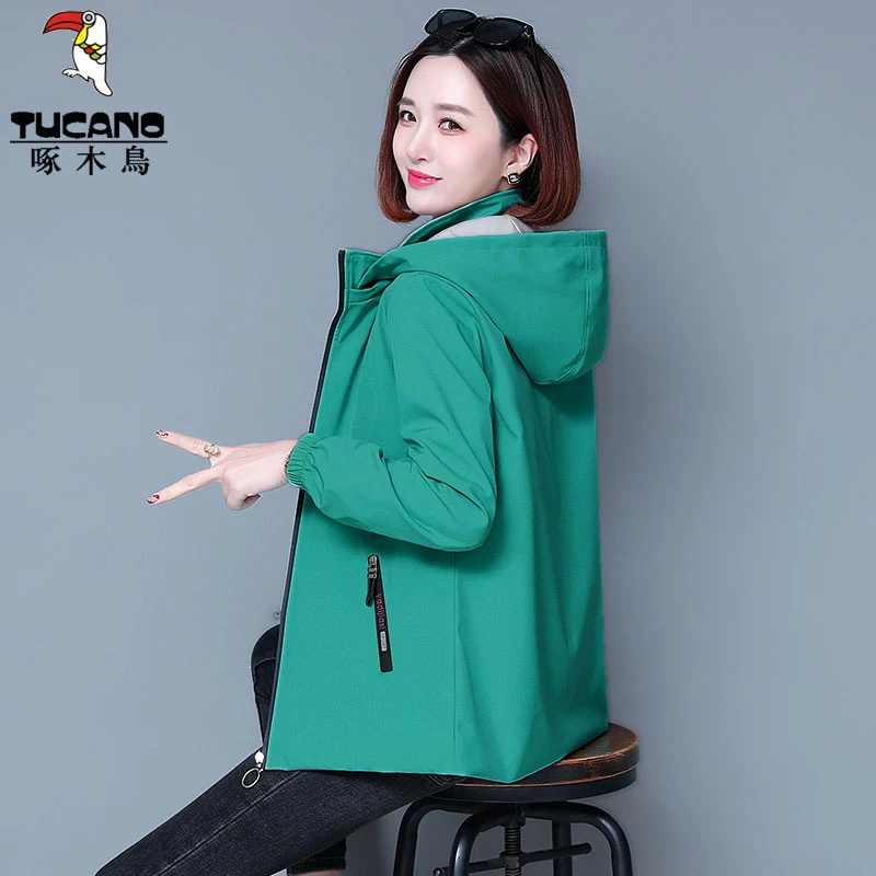 啄木鸟早春外套女2025年新款春秋双面穿夹克洋气短款春季连帽上衣