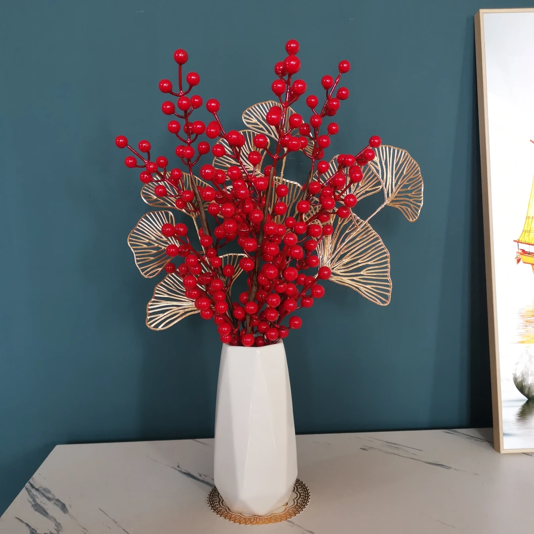 发财果仿真花发发红果冬青果假花摆设客厅结婚乔迁新装饰花艺摆件