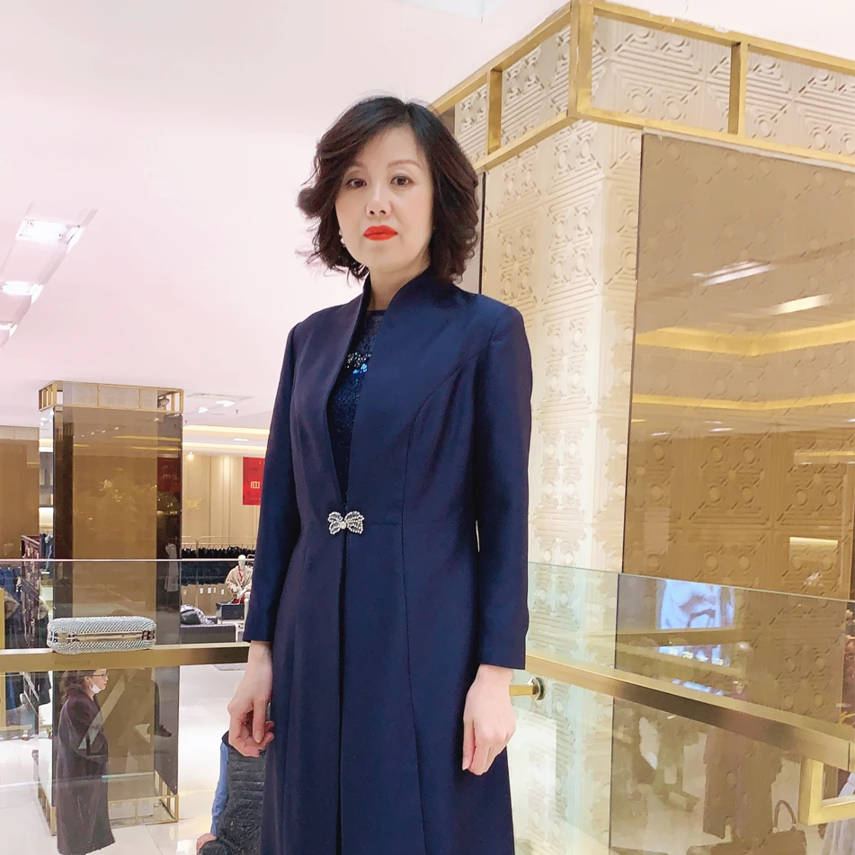 YINGDAK/应大藏优雅蓝色春秋风衣中长款通勤气质高级场合装女士