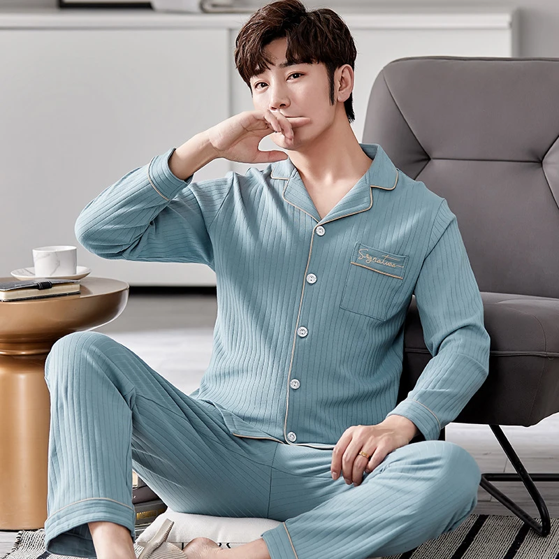 男士纯棉秋冬季睡衣高档可外穿长袖家居服套装宽松开衫休闲睡衣