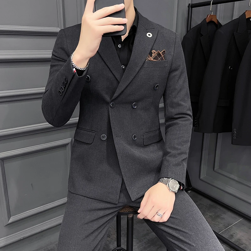 果璟先生M-7XL大码英伦风双排扣西装套装两件套新郎礼服240斤可穿