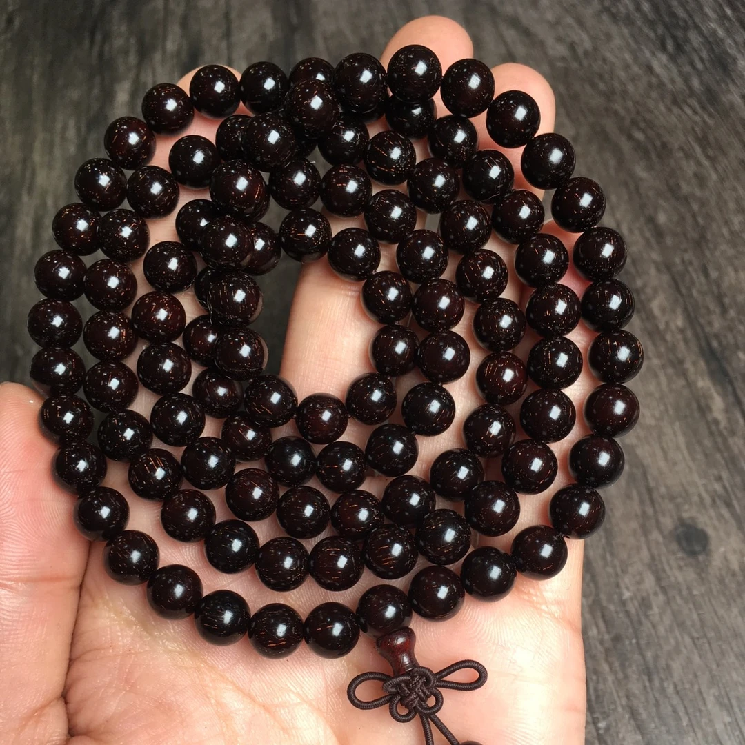 印度小叶紫檀8mm108颗手链脖挂念珠手持满金星款手串泥料高油高密