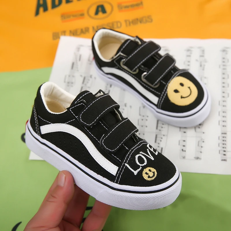 儿童帆布鞋春秋款韩版低帮魔术贴鸳鸯鞋笑脸AB款休闲鞋男童女童鞋