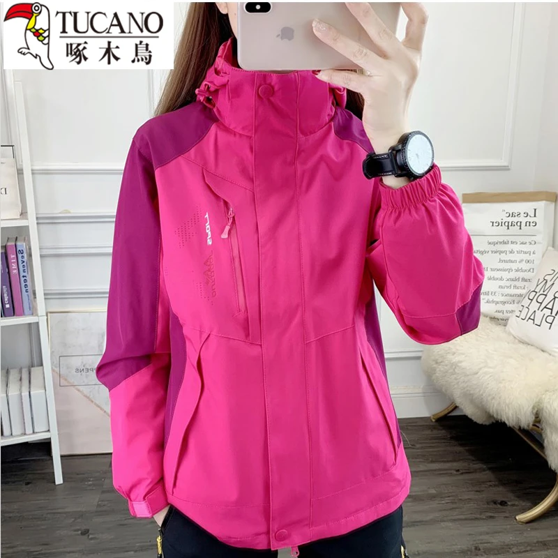 啄木鸟三合一两件套女冲锋衣登山服男外套加厚防风防水运动外套