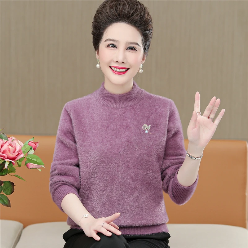 中老年女装秋冬新款毛衣加肥加大妈妈装宽松大码保暖打底衫加厚款