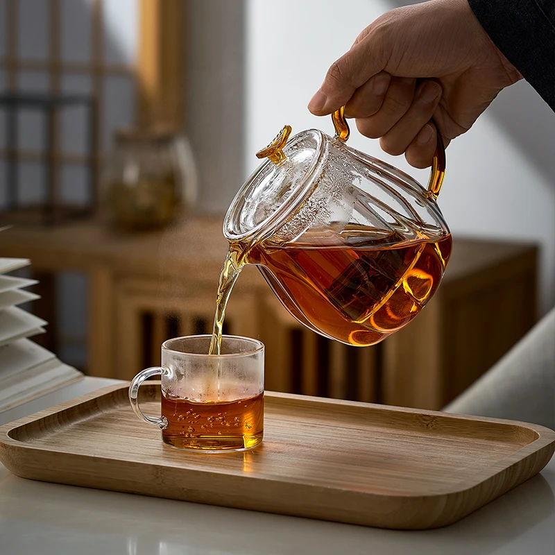 北大史玻璃泡茶壶 加厚花茶壶 家用耐热高硼硅玻璃茶具南瓜壶单壶