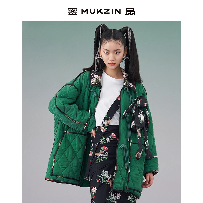 密扇新款花鸟寻仙中国风两穿拼接棉衣棉服外套运动M79308008601