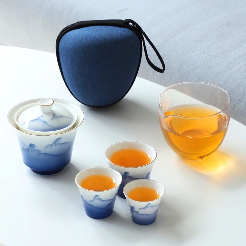 360度陶瓷旅行茶具极客泡茶杯一壶三杯户外出差简约便携便携式