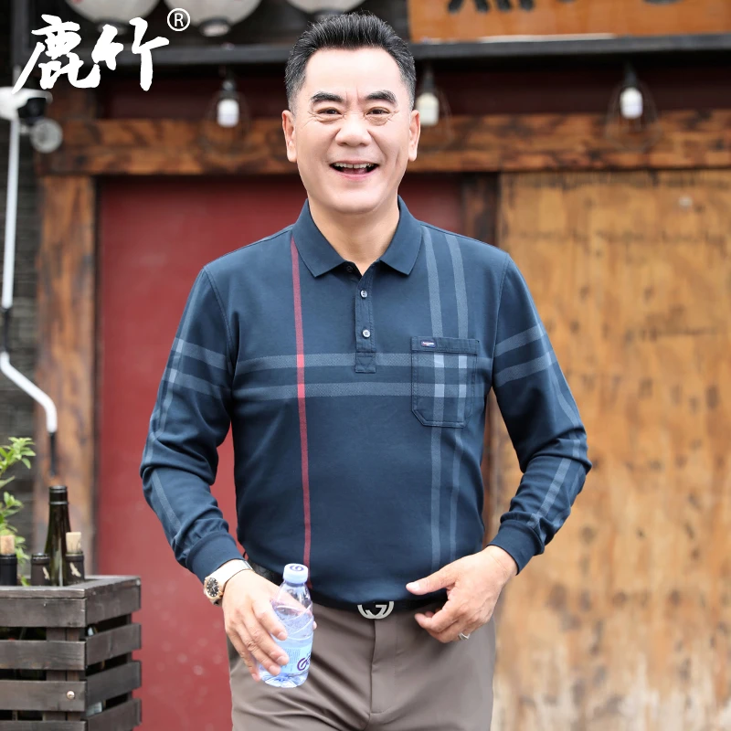【丝光棉】中老年上衣男爸爸polo衫中年男士长袖T恤春秋季爷爷装