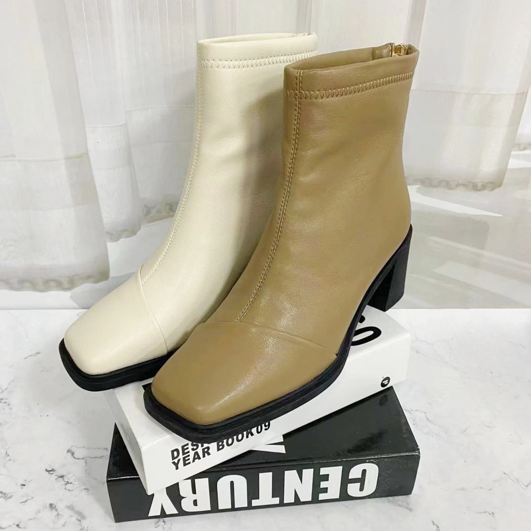 轻 奢~3501-3金丝绒粗跟短靴时尚方头百搭瘦瘦靴秋冬后拉链