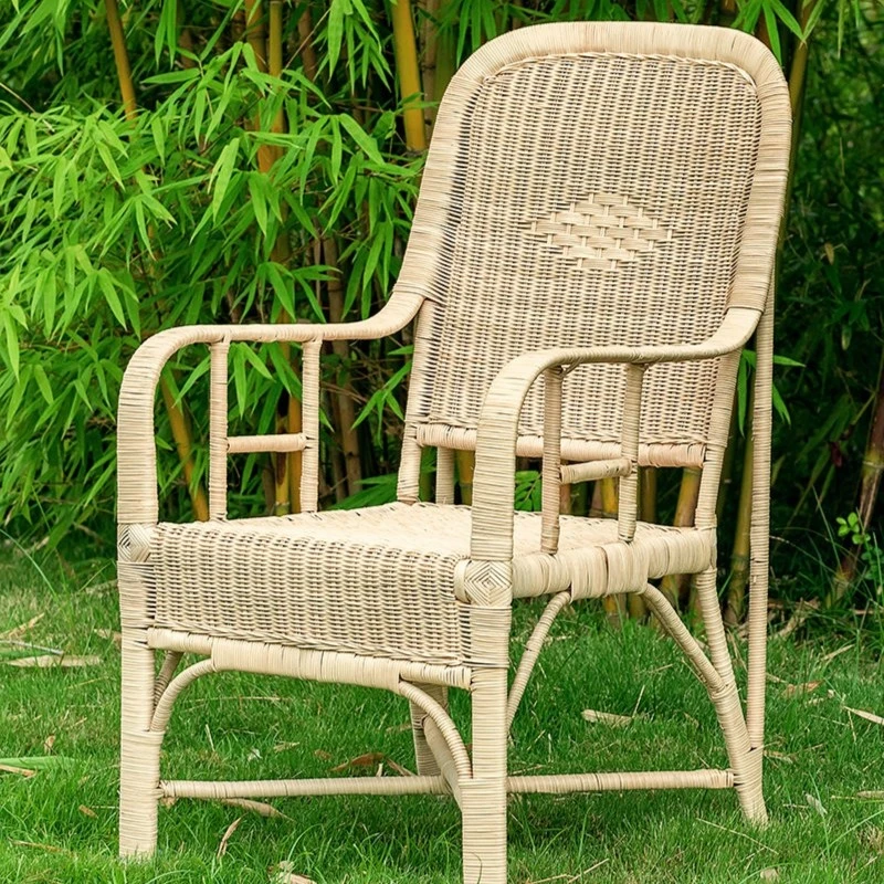 良顺真藤编靠背椅子沙发椅家用办公阳台书房电脑椅老式怀旧休闲椅