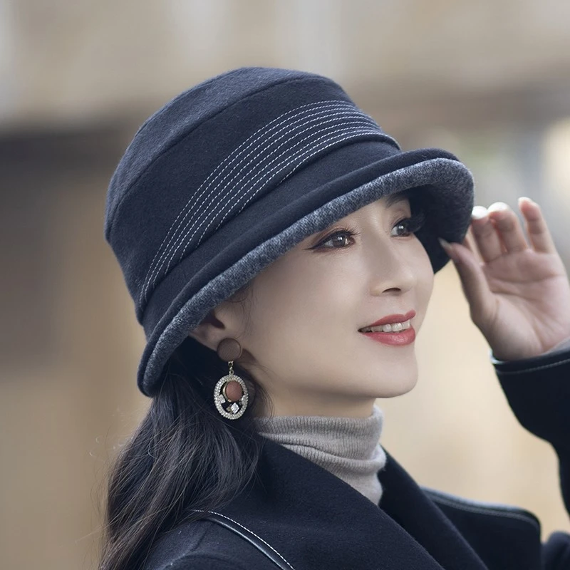 2494显脸小翻边小渔夫帽子女秋冬洋气时尚百搭保暖盆帽中年妈妈款