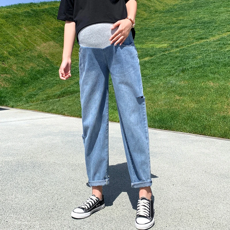 孕妇裤子春秋款外穿牛仔裤长裤夏装薄款老爹裤潮妈宽松时尚孕妇装