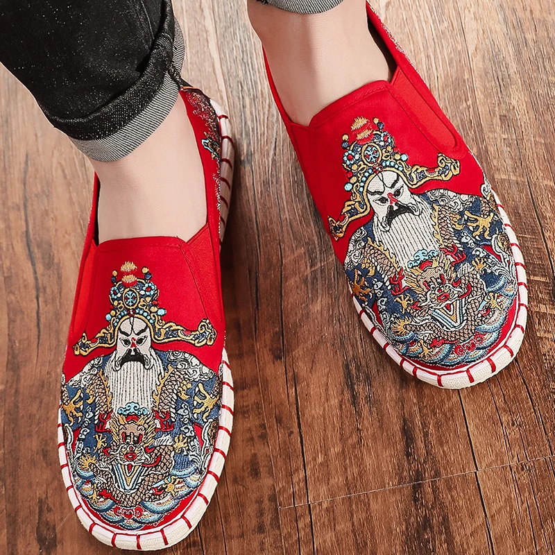 秋新款刺绣手工千层底社会鞋子一脚蹬老北京布鞋中国风百搭潮鞋男