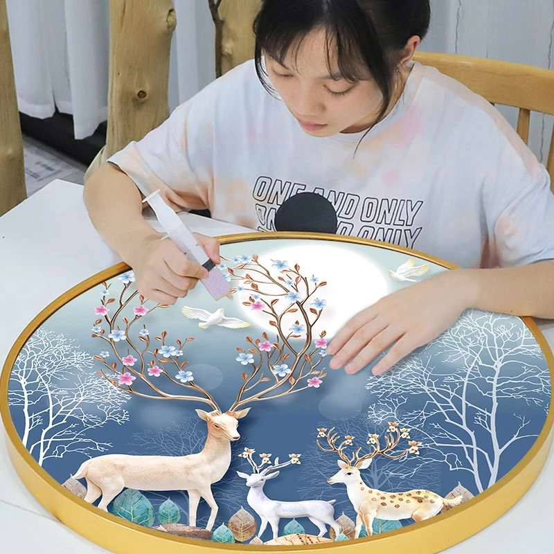 福鹿5D钻石画满钻客厅墙壁挂画玄关钻石绣卧室十字绣AB彩异形钻X