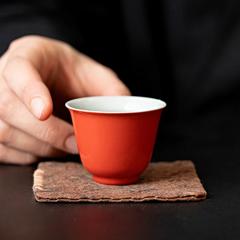 柿红茶杯品茗杯主人杯陶瓷单杯功夫茶杯家用茶具个人小杯子喝茶杯