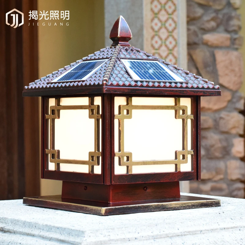 窗花太阳能庭院灯柱头灯家用花园别墅大门口柱子灯户外防水围墙灯