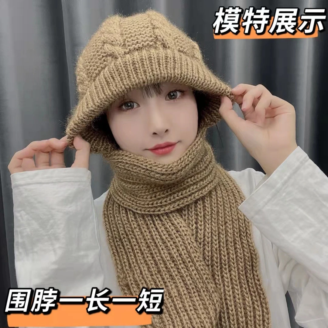 muximan/慕希曼纯手工编制松鼠绒围脖连体帽保暖时尚套装针织百搭