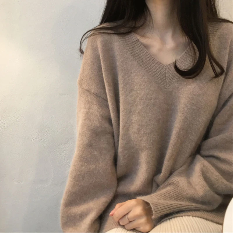 日系复古风V领毛衣女秋冬季2022年新款针织打底衫套头外穿上衣春