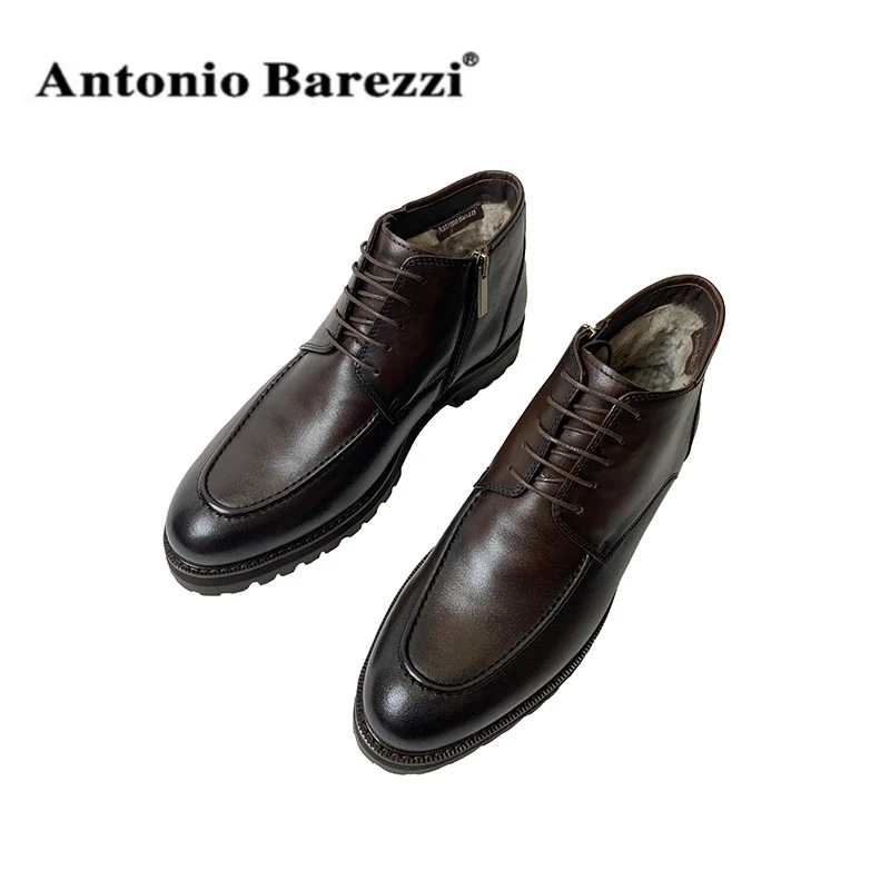 antonio barezzi冬季时尚百搭加绒新款男士加厚皮毛一体短靴A0076