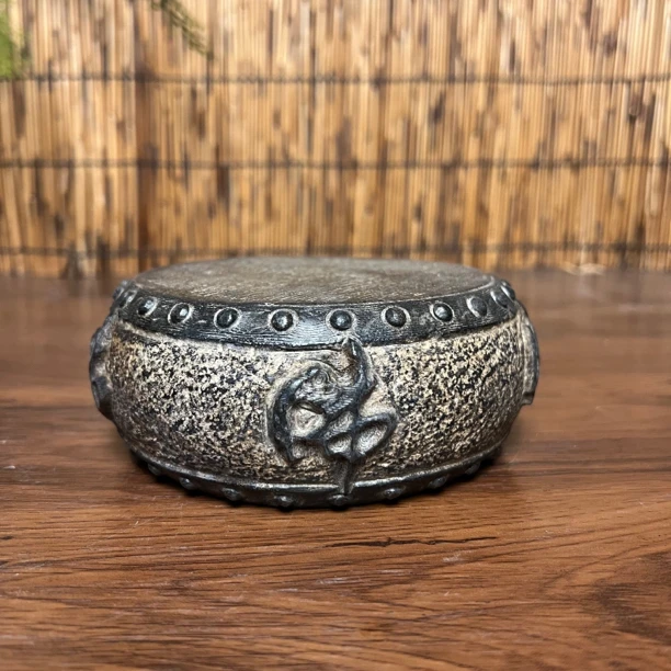 青石石雕佛字复古石鼓底座雕刻摆件天然石鼓摆件底座石头