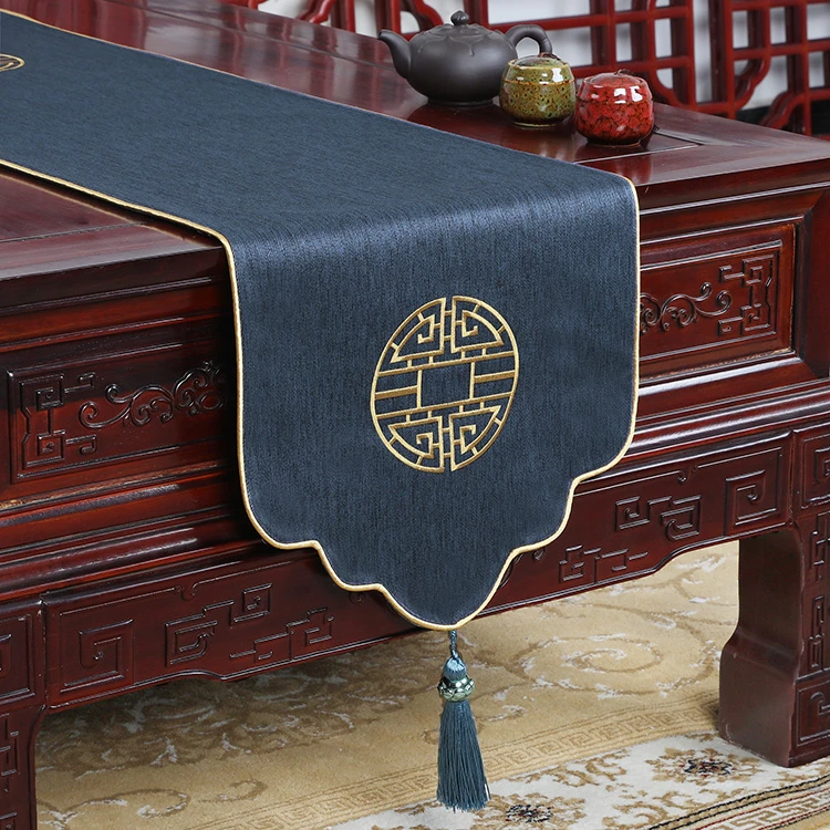 艺必旭新中式客厅简约桌旗茶几旗长条布电视柜盖布餐桌桌布床尾巾