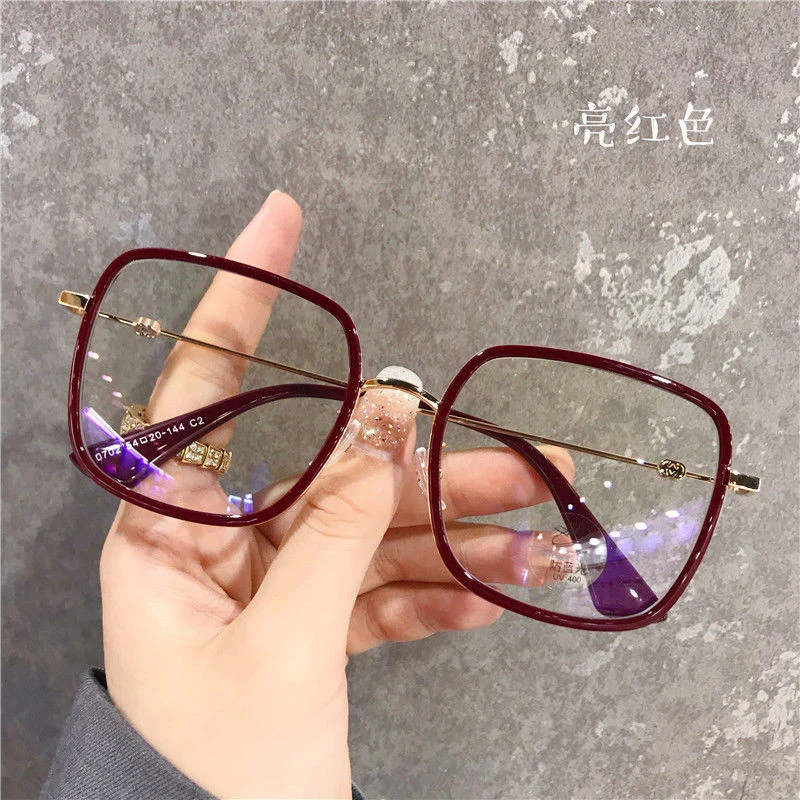 近视眼镜女小红书多边形红色网红素颜圆脸瘦韩版潮金属框架眼镜男