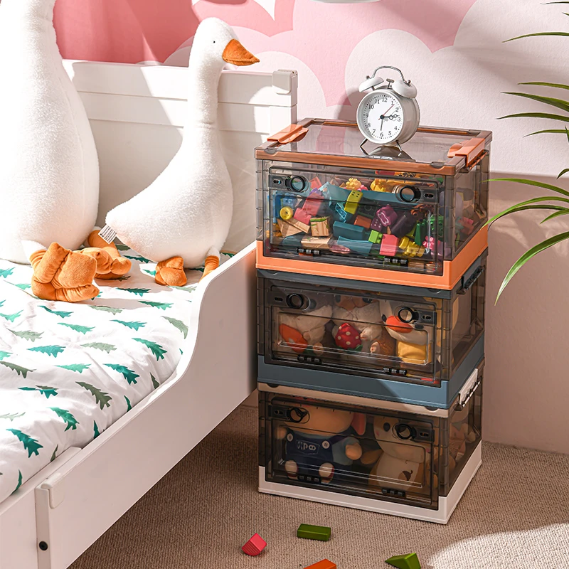 儿童书本玩具零食杂物储物箱收纳茶色可侧开可折叠收纳箱免安装