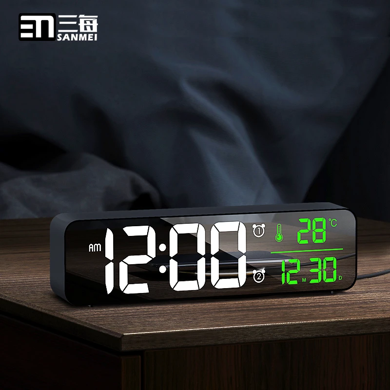 三每简约客厅台钟电视柜LED电子钟表挂钟带日期温度计夜光时尚G5