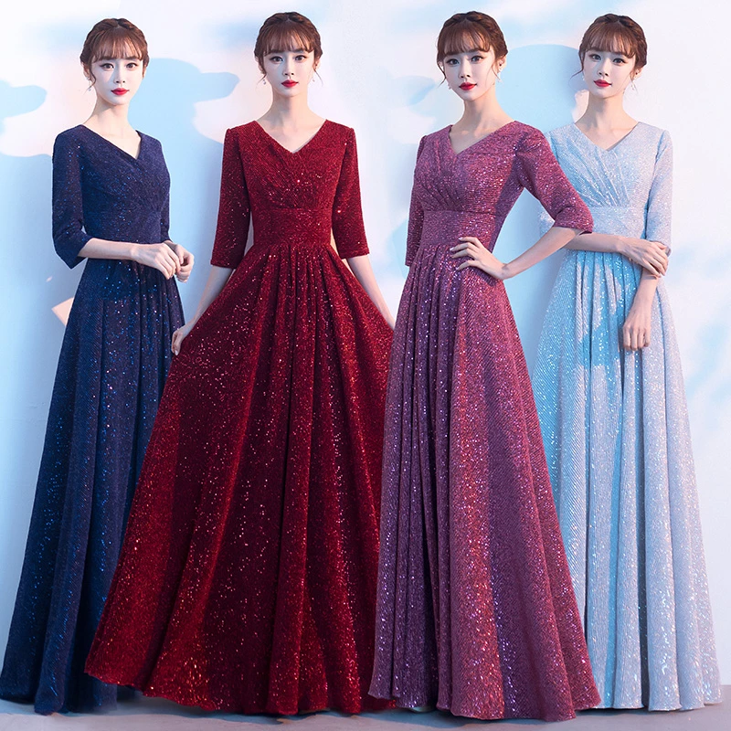 大合唱团演出服女2021主持人演出服长裙长款高贵高端服装礼服表演