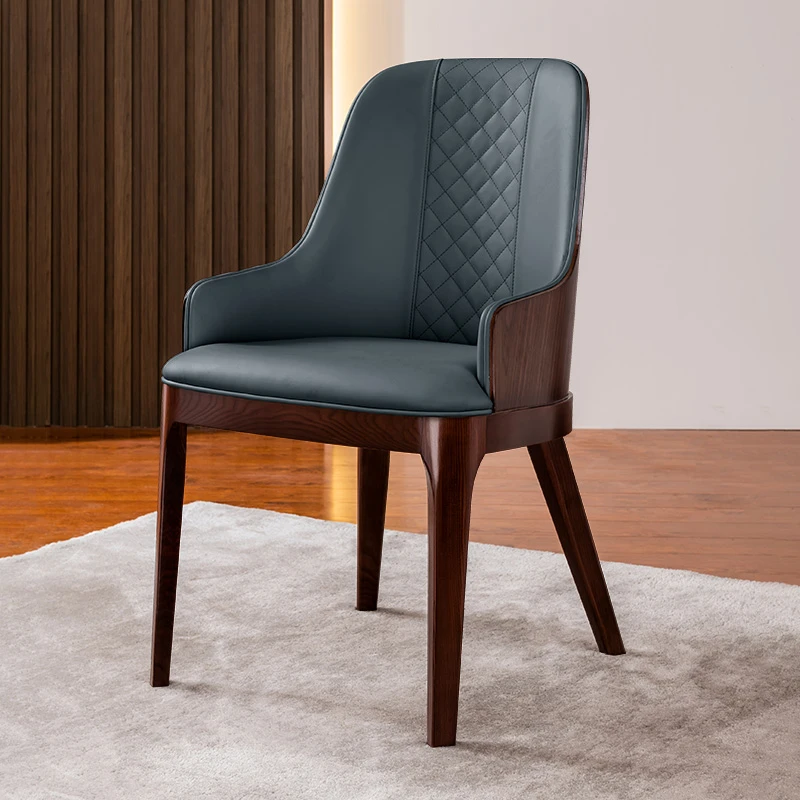 北欧真皮高端餐椅现代简约酒店售楼处接待洽谈椅子家用休闲靠背椅