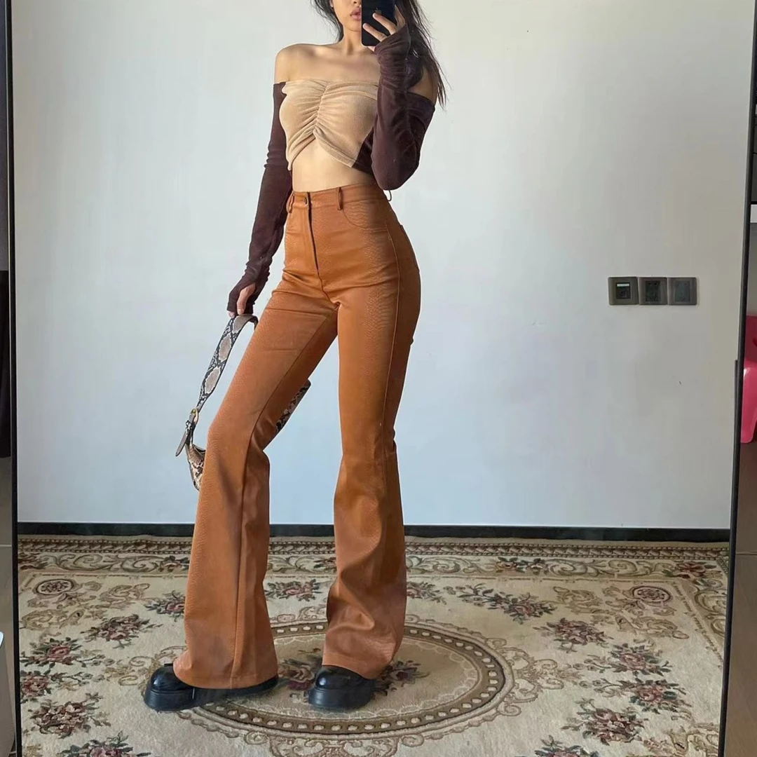 【Wear Kemei】复古与原创蛇纹微喇皮裤kk-0606