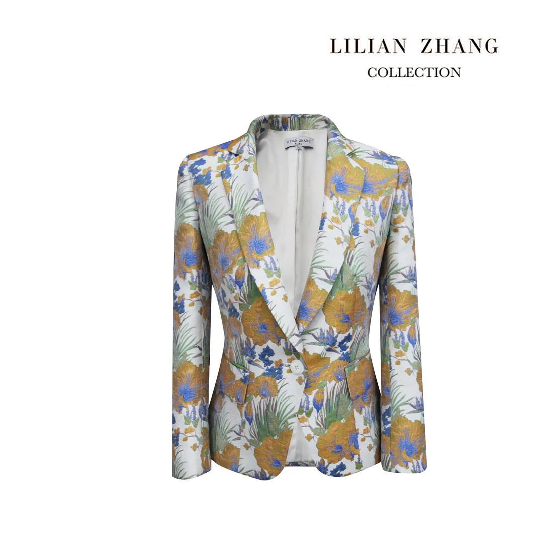 C春秋时尚提花印花一粒扣休闲设计师修身气质西服小西装 2105009