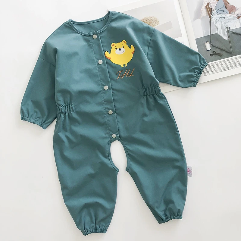 恬禾乐洋气连体小罩衣开裆婴儿防水防脏爬行服外穿爬爬服开档薄款